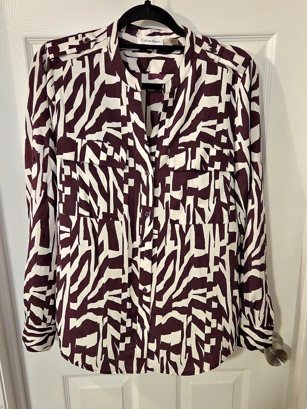 Calvin Klein Abstract Button Down in Purple & White Medium